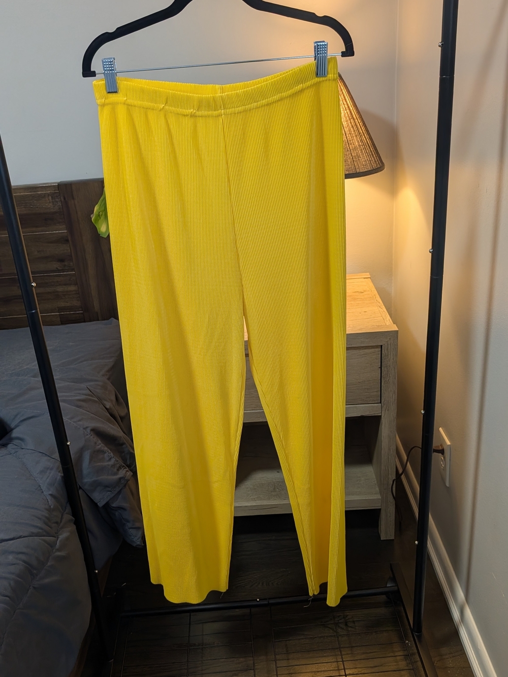 SHEIN Bright Yellow Wide-Leg Ribbed Knit Pants